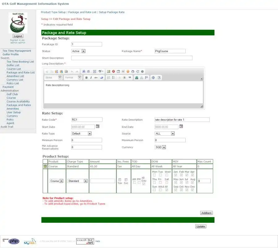 Загрузите веб-инструмент или веб-приложение OTA Golf Management