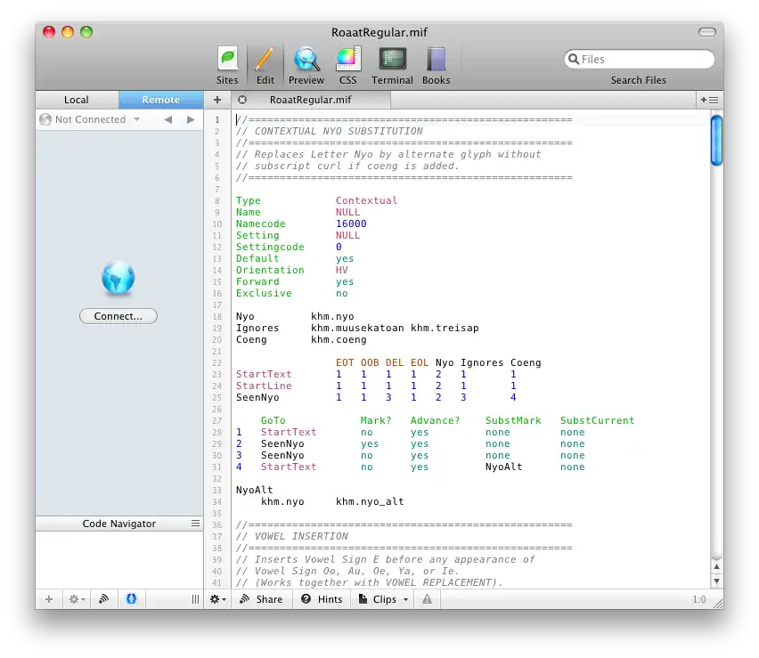 Download web tool or web app OT and AAT Coda Syntax Highlighting