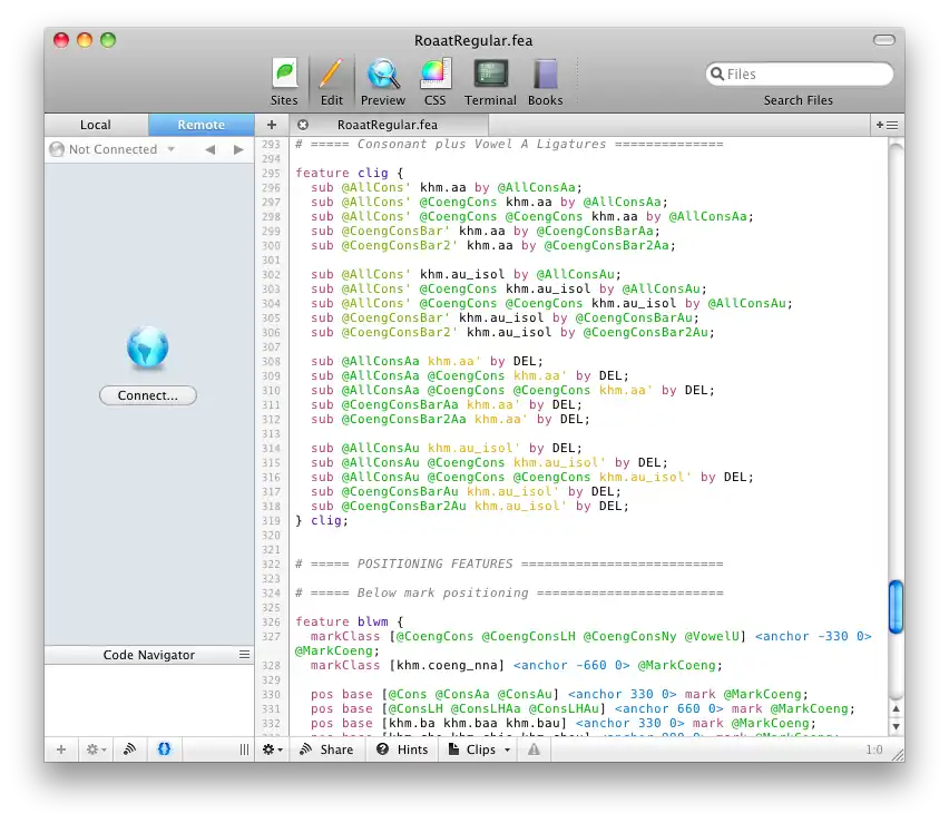 Download web tool or web app OT and AAT Coda Syntax Highlighting