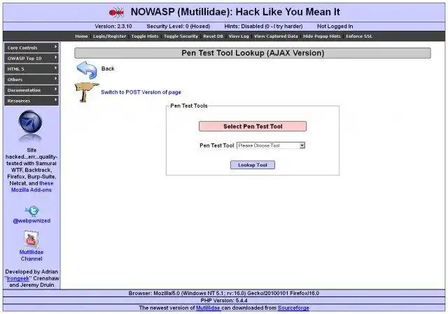 Descărcați instrumentul web sau aplicația web OWASP Mutillidae II