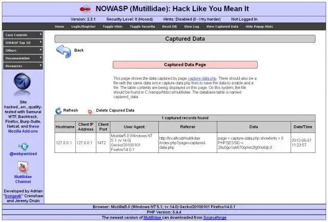 Загрузите веб-инструмент или веб-приложение OWASP Mutillidae II