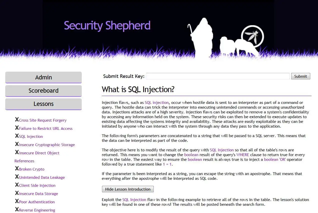 Baixe a ferramenta ou aplicativo da web OWASP Security Shepherd