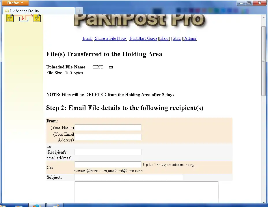 Laden Sie das Web-Tool oder die Web-App PaKnPost Pro File Sharing Facility herunter