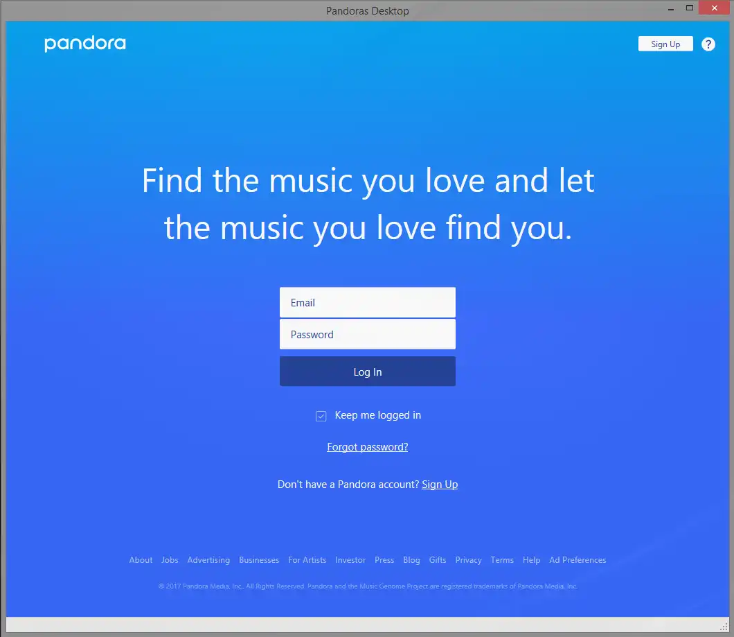 Загрузите веб-инструмент или веб-приложение Pandoras Desktop