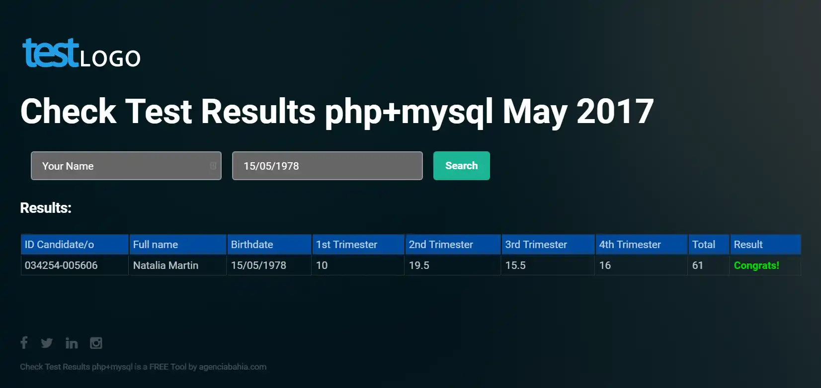 Download web tool or web app Passed or fail Exam Result System