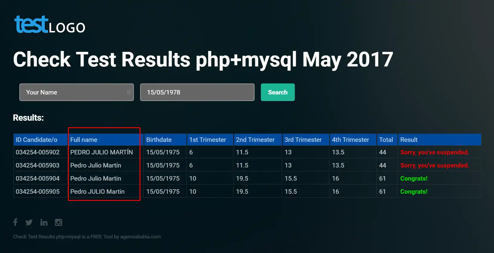 Download web tool or web app Passed or fail Exam Result System