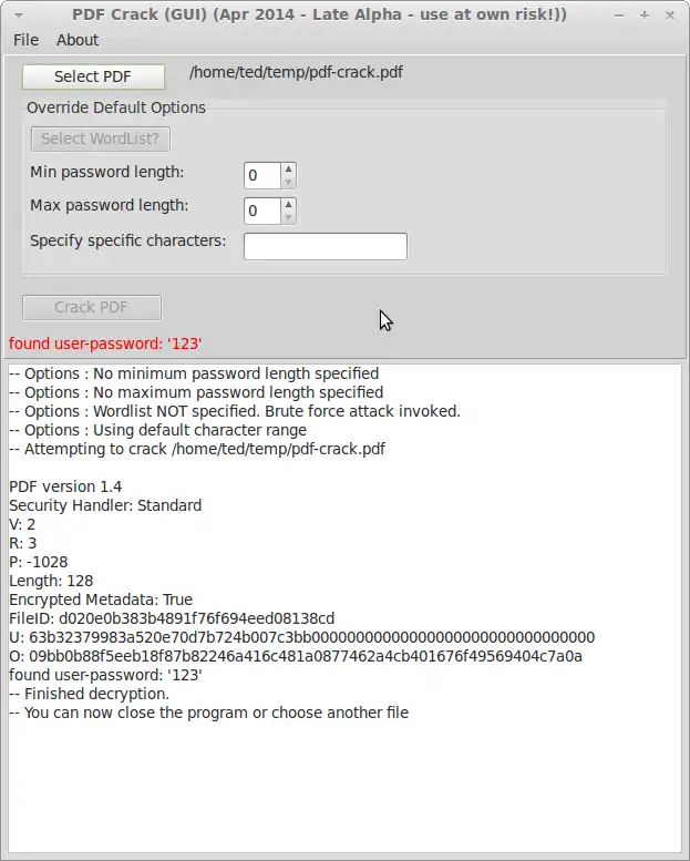 Download web tool or web app PDFCrack - GUI