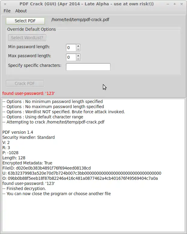 Descargue la herramienta web o la aplicación web PDFCrack - GUI