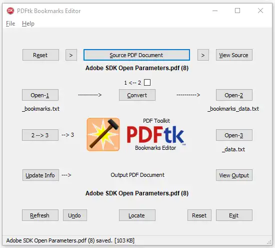 הורד כלי אינטרנט או אפליקציית אינטרנט PDFtk Bookmarks Editor