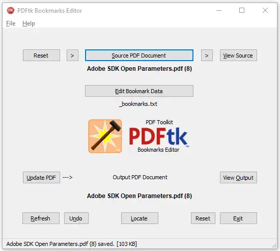 הורד כלי אינטרנט או אפליקציית אינטרנט PDFtk Bookmarks Editor