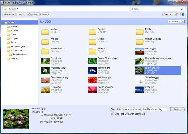 הורד את כלי האינטרנט או אפליקציית האינטרנט PDW File Browser עבור TinyMCE CKEditor