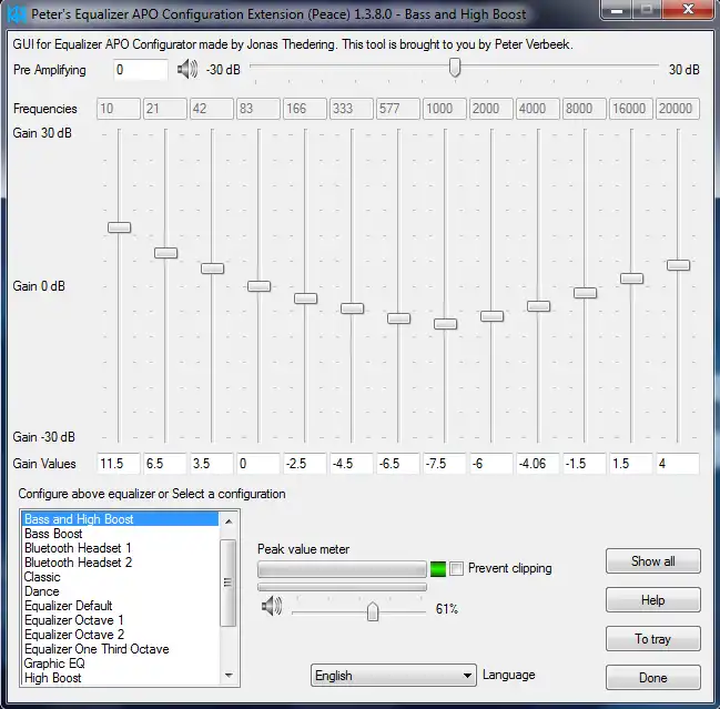 Télécharger l'outil Web ou l'application Web Peace Equalizer, interface Equalizer APO