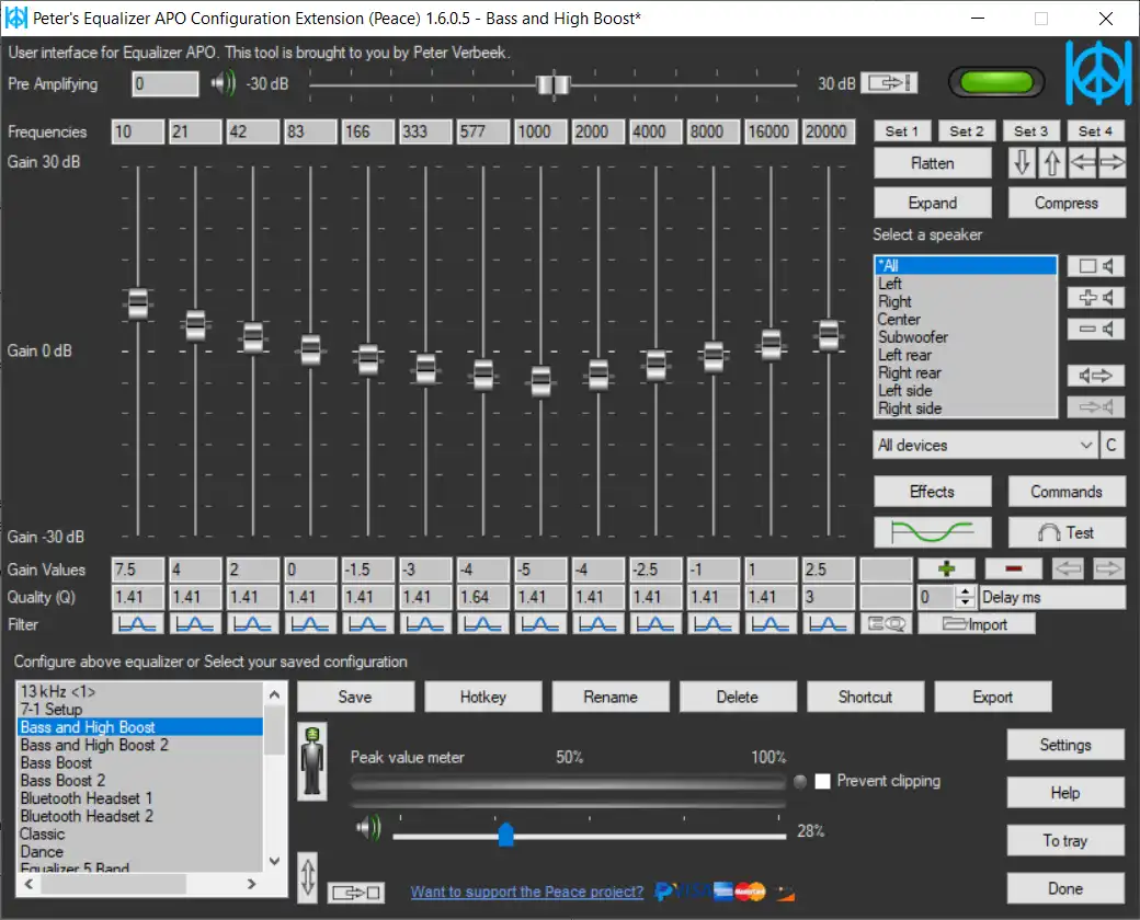 Télécharger l'outil Web ou l'application Web Peace Equalizer, interface Equalizer APO