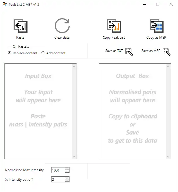 Download webtool of webapp Peak List 2 MSP