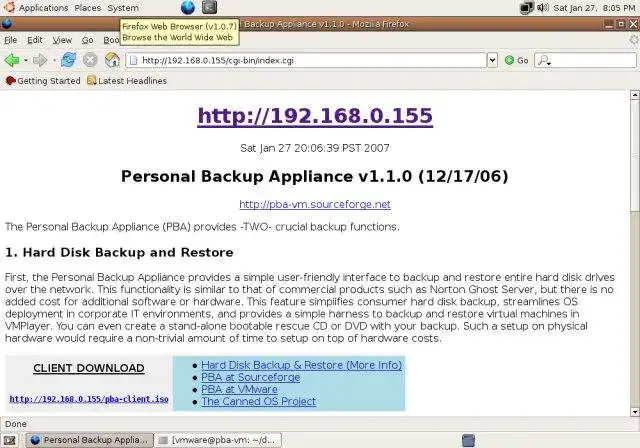 Download web tool or web app Personal Backup Appliance