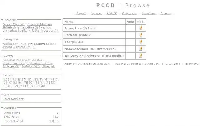 قم بتنزيل أداة الويب أو تطبيق الويب Personal CD Database