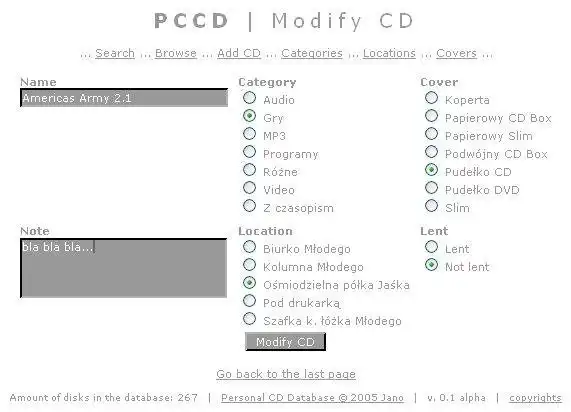 Download web tool or web app Personal CD Database