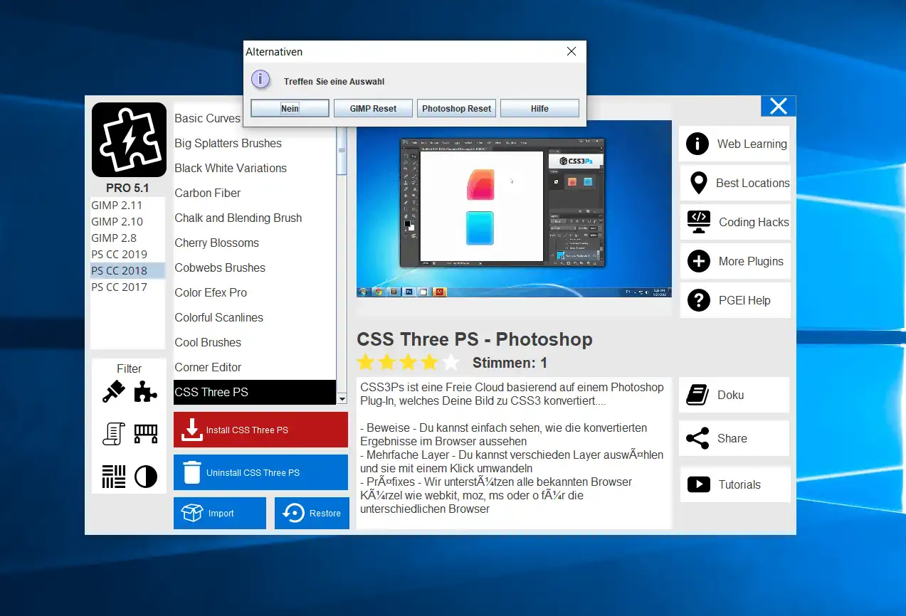 Download web tool or web app Photoshop GIMP Extensions Installer