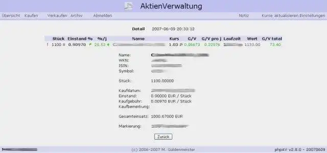 Web aracını veya web uygulamasını indirin phpAV - AktienVerwaltung