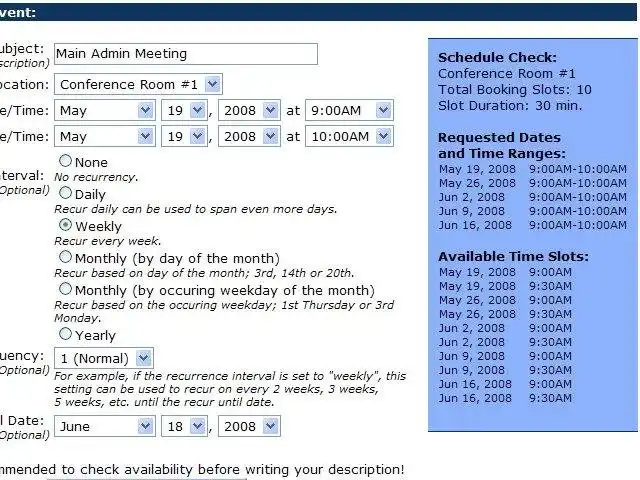 Télécharger l'outil Web ou l'application Web Calendrier de réservation PHP