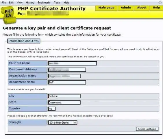 Scarica lo strumento Web o l'app Web Autorità di certificazione PHP