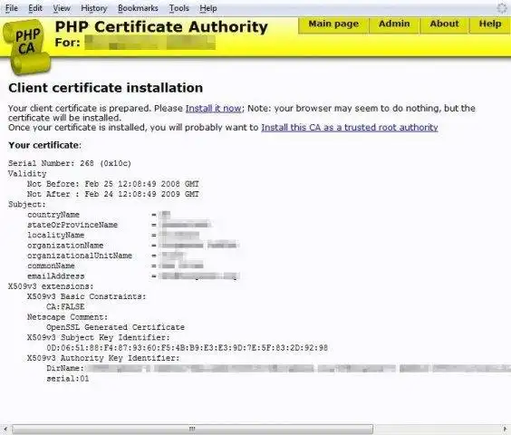 ດາວໂຫຼດເຄື່ອງມືເວັບ ຫຼື web app PHP Certificate Authority