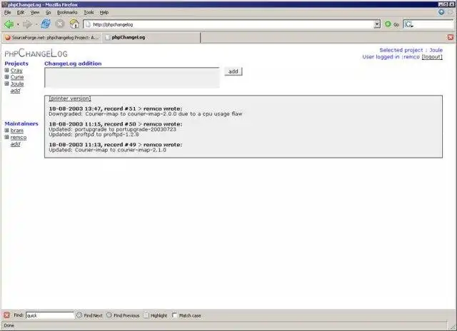 Download web tool or web app phpChangeLog