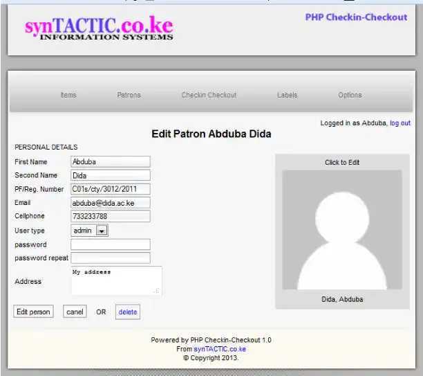 Download web tool or web app PHP checkin checkout