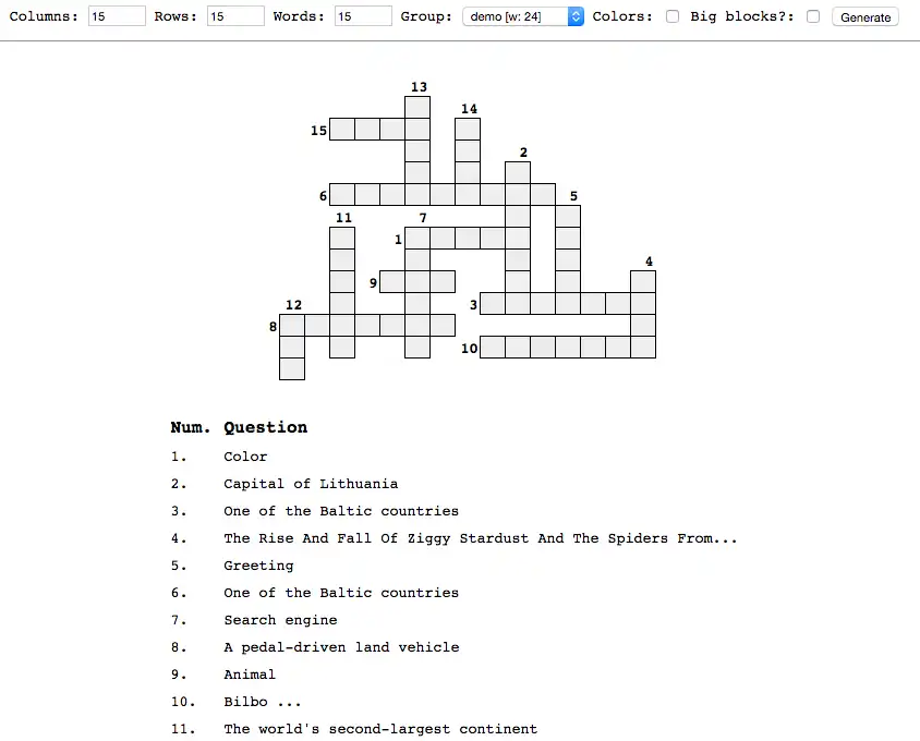 Windows'ta çevrimiçi Linux üzerinden çevrimiçi çalıştırmak için web aracını veya web uygulamasını PHP Crossword'ü indirin