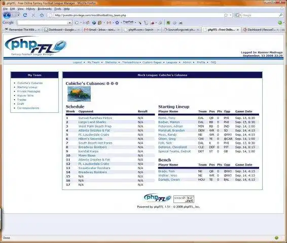 قم بتنزيل أداة الويب أو تطبيق الويب phpFFL - Fantasy Football League Manager للتشغيل في Windows عبر الإنترنت عبر Linux عبر الإنترنت