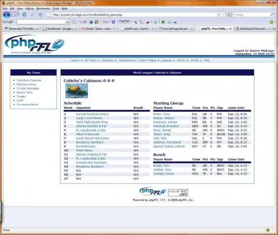 Download web tool or web app phpFFL - Fantasy Football League Manager to run in Windows online over Linux online