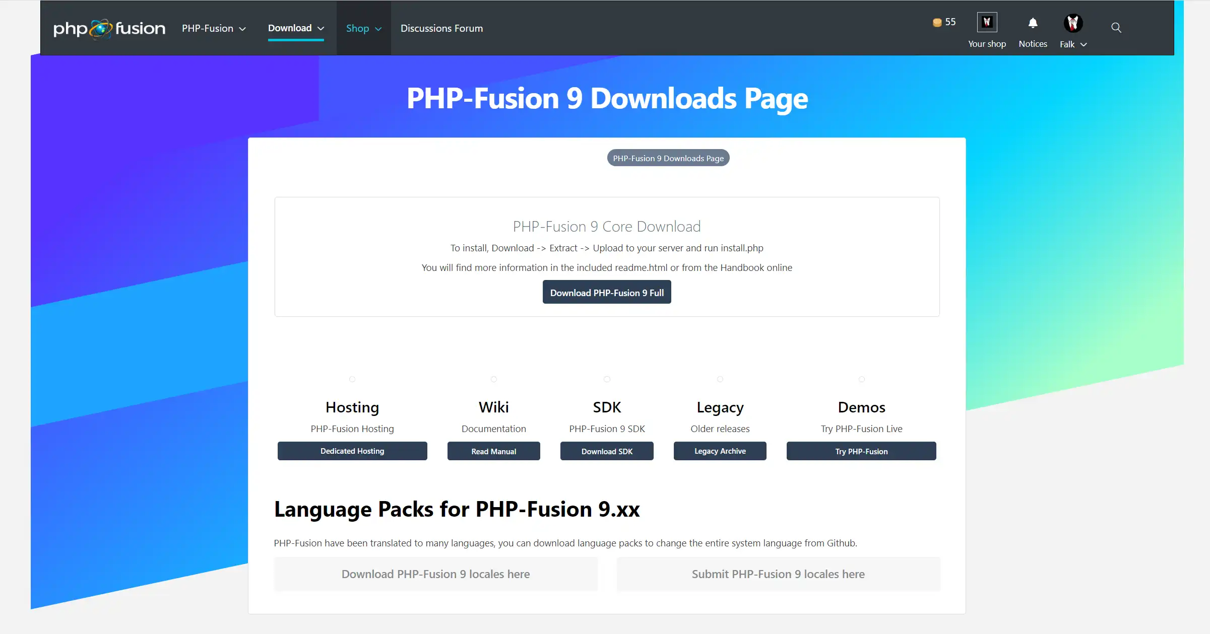 הורד כלי אינטרנט או אפליקציית אינטרנט PHPFusion