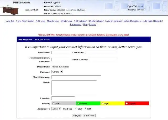 Muat turun alat web atau aplikasi web Meja Bantuan PHP