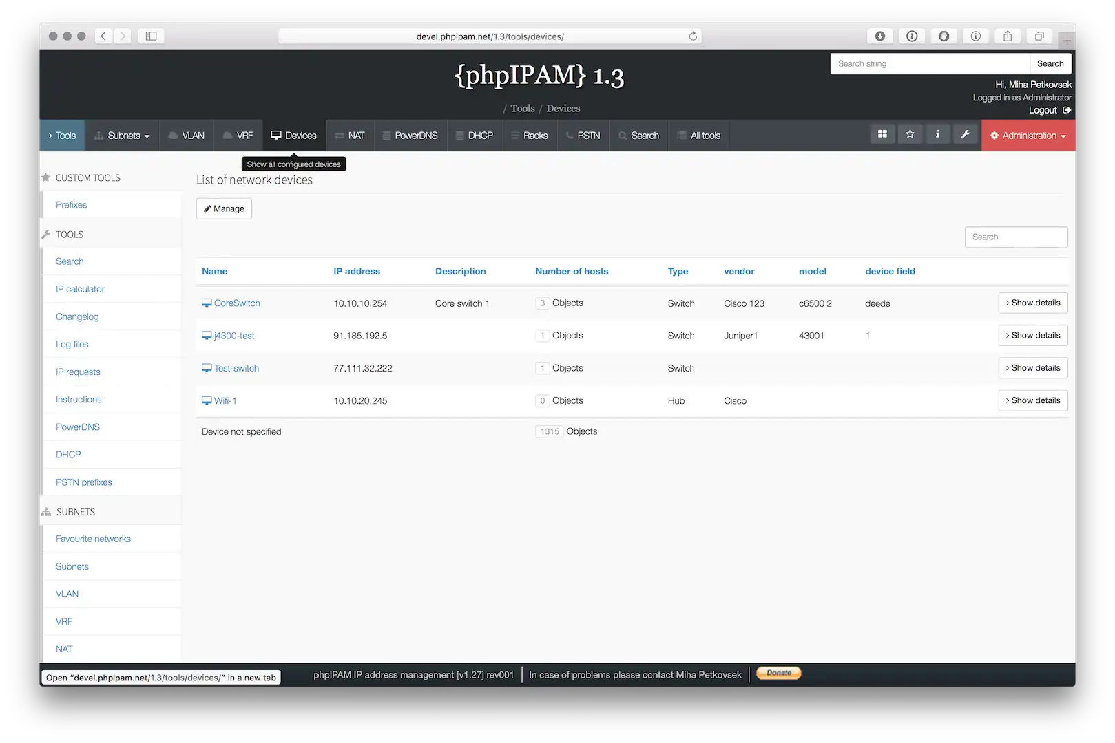 Download web tool or web app phpipam