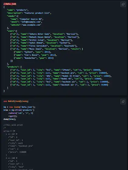 Téléchargez l'outil Web ou l'application Web php-jsonq