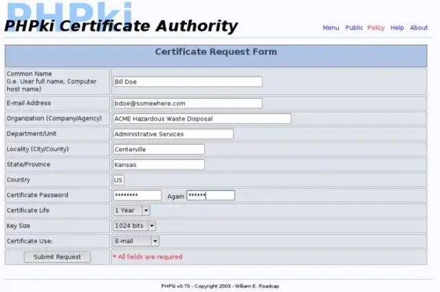 Laden Sie das Web-Tool oder die Web-App PHPki Digital Certificate Authority herunter