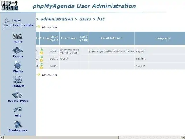 Web aracını veya web uygulamasını indirin phpMyAgenda