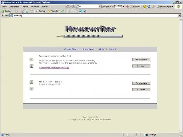 Download web tool or web app PHP Newswriter 2005