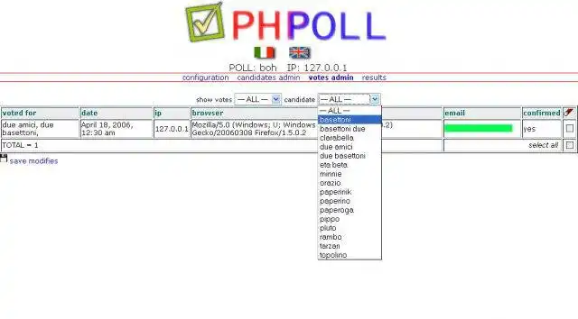 Télécharger l'outil Web ou l'application Web PHPOLL php - système de sondage mysql