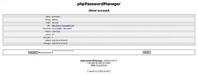 Загрузите веб-инструмент или веб-приложение phpPasswordManager