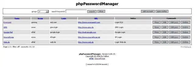 Загрузите веб-инструмент или веб-приложение phpPasswordManager
