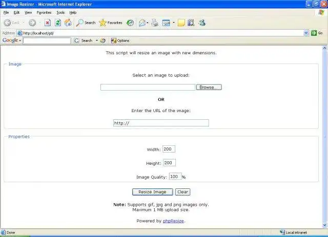 Download web tool or web app phpResize