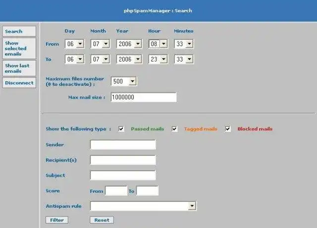下载网络工具或网络应用程序 phpSM - PHP 垃圾邮件管理器 GUI