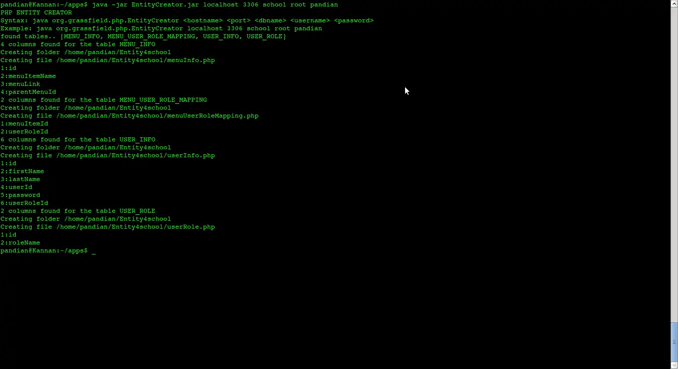 Download web tool or web app PHP Table Entity Code Generator