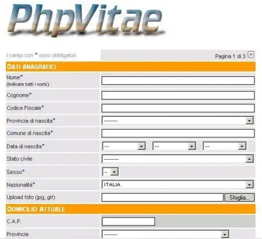 Загрузите веб-инструмент или веб-приложение PhpVitae