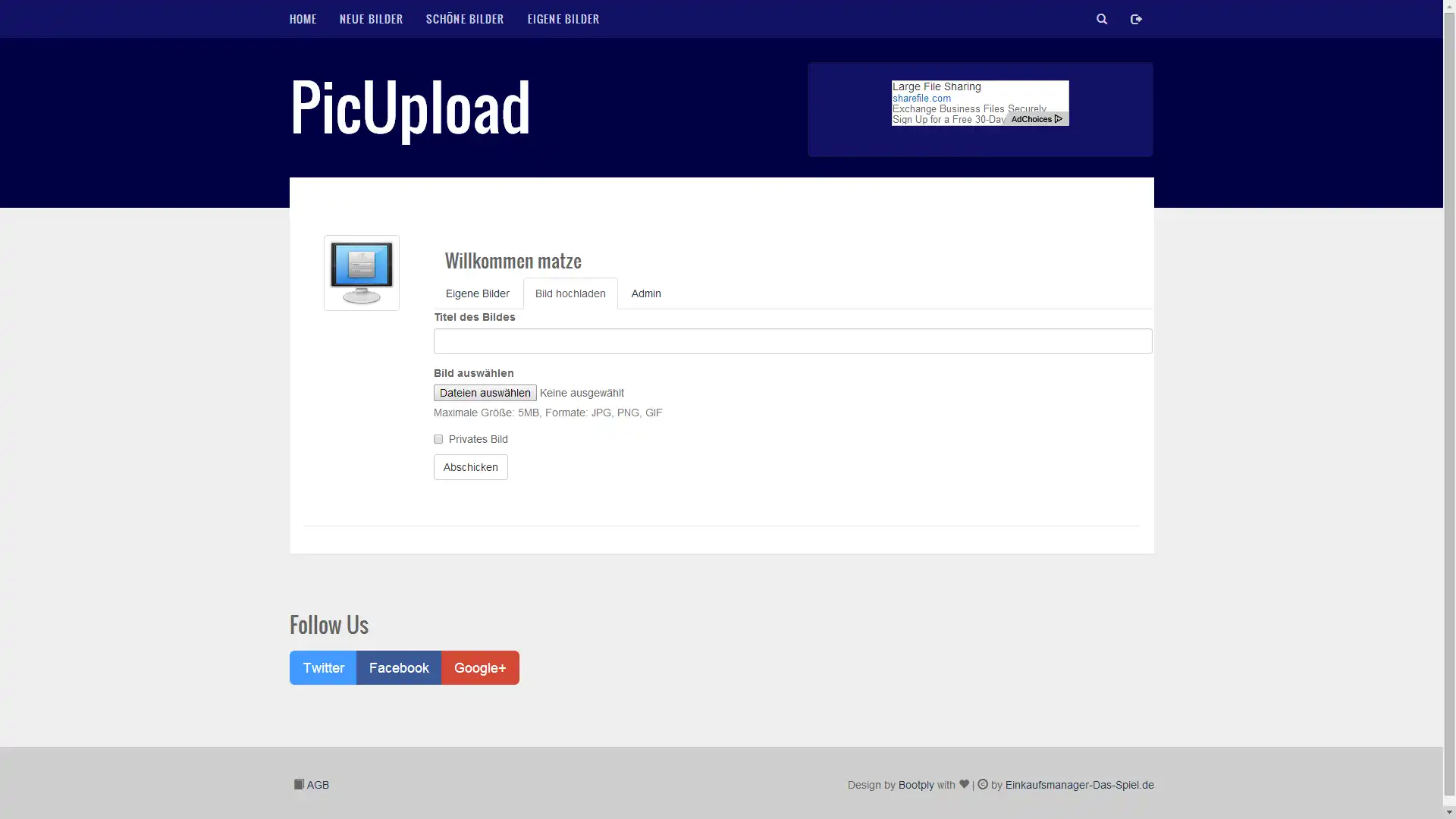 Web ツールまたは Web アプリ PicUpload をダウンロード