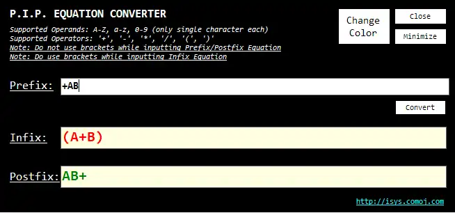 Download web tool or web app P.I.P. Equation Converter