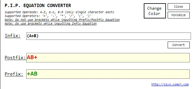 Download web tool or web app P.I.P. Equation Converter