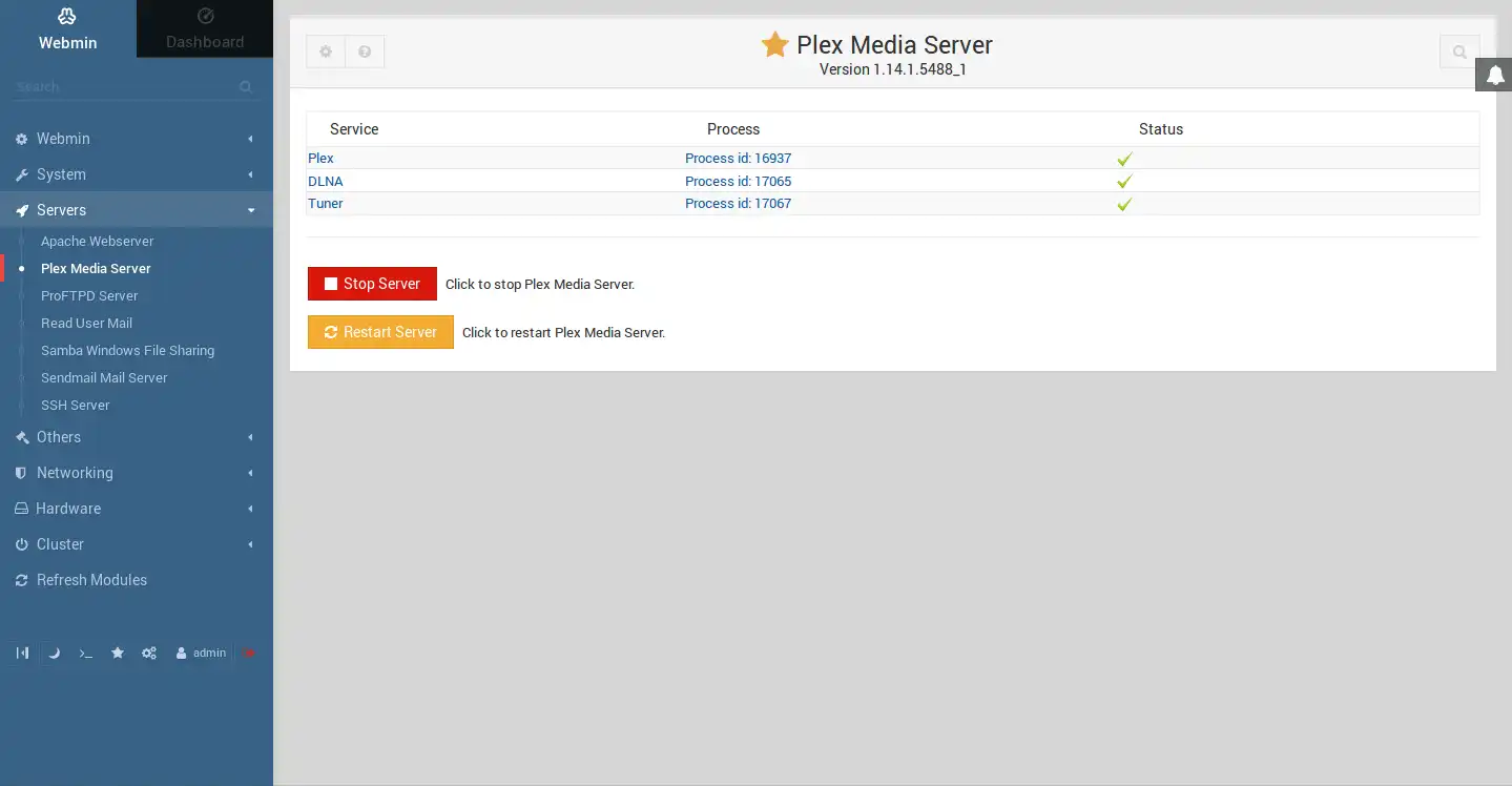 Download web tool or web app Plex Media Server Webmin Module