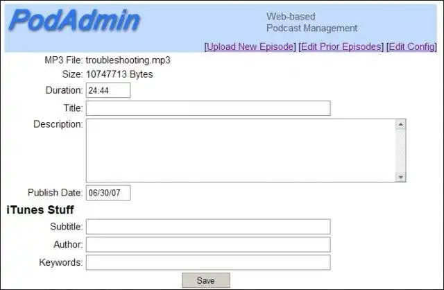 Web ツールまたは Web アプリのダウンロード PodAdmin - Web ベースのポッドキャスト管理